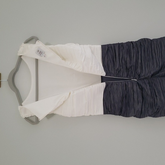 Suzi Chin For Maggie Boutique Sleeveless Mini Dress 8 White Gray Ruched Stretch - Picture 9 of 14